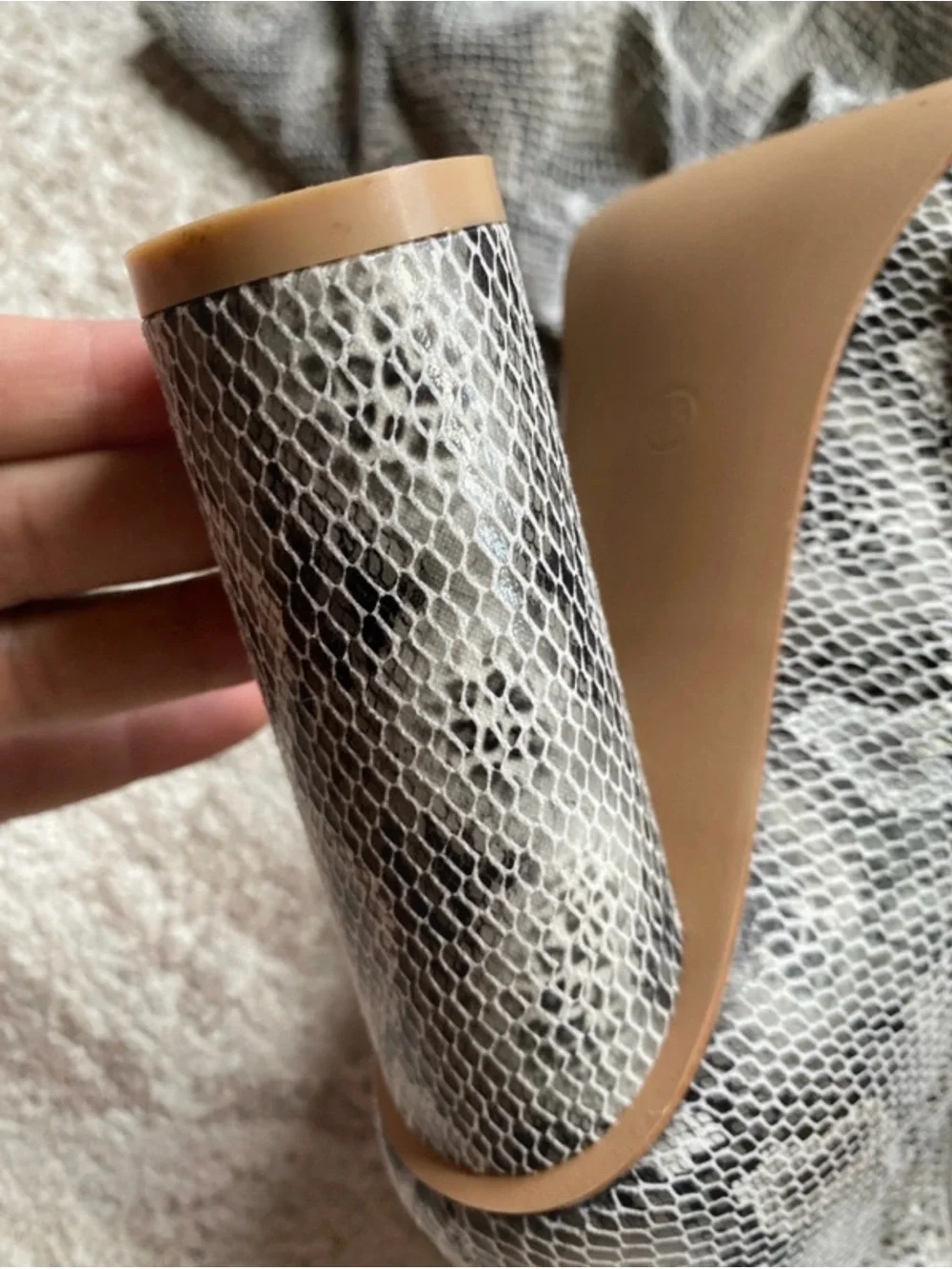 Over-the-Knee Snake-Print Slouch Boots in Gray